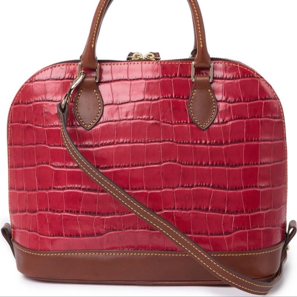 Dooney & Bourke Red and Brown Embossed Satchel - Picture 3 of 5